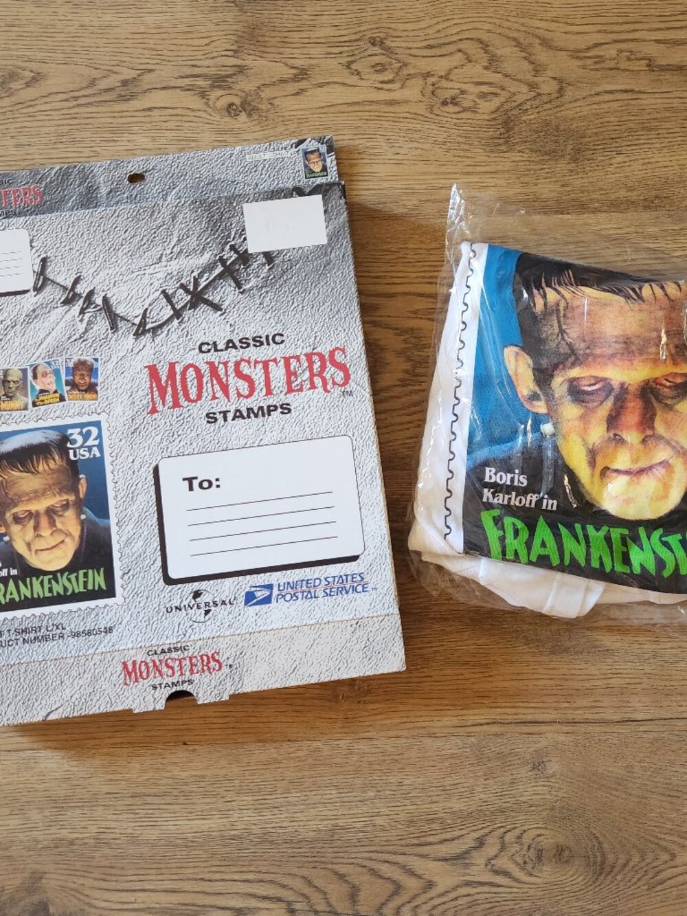 Vtg Universal Monsters Frankenstein USPS Stamp Tshirt